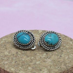 Vintage Sterling Clip Earrings With Turquoise